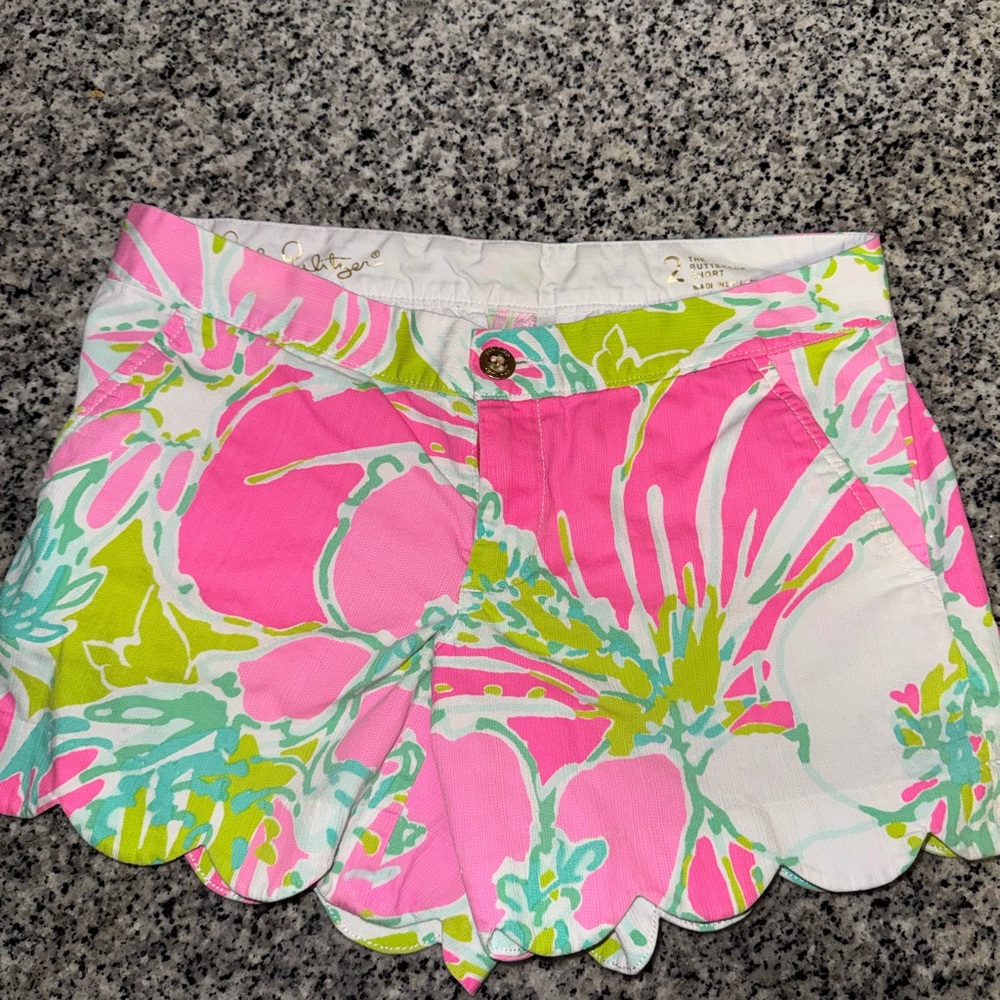 Lilly Pulitzer Pink and Green Floral Shorts